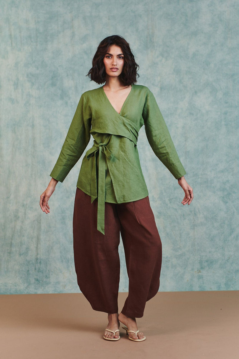 Chocolate Linen Billow Pants 100% pure linen pant/trouser by Saphed in brown for women in Singapore
