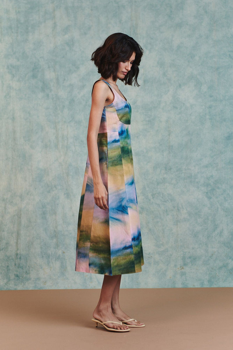 Prism Co Linen Panelled Dress cotton linen dress by Saphed in ombre for women in Singapore