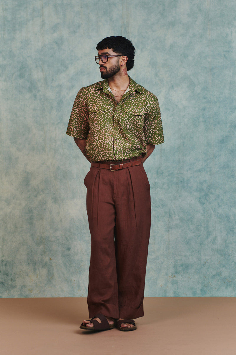 Blot Co-Linen Men's Flap Pocket Shirt cotton linen shirt by Saphed Men in green for men in Singapore