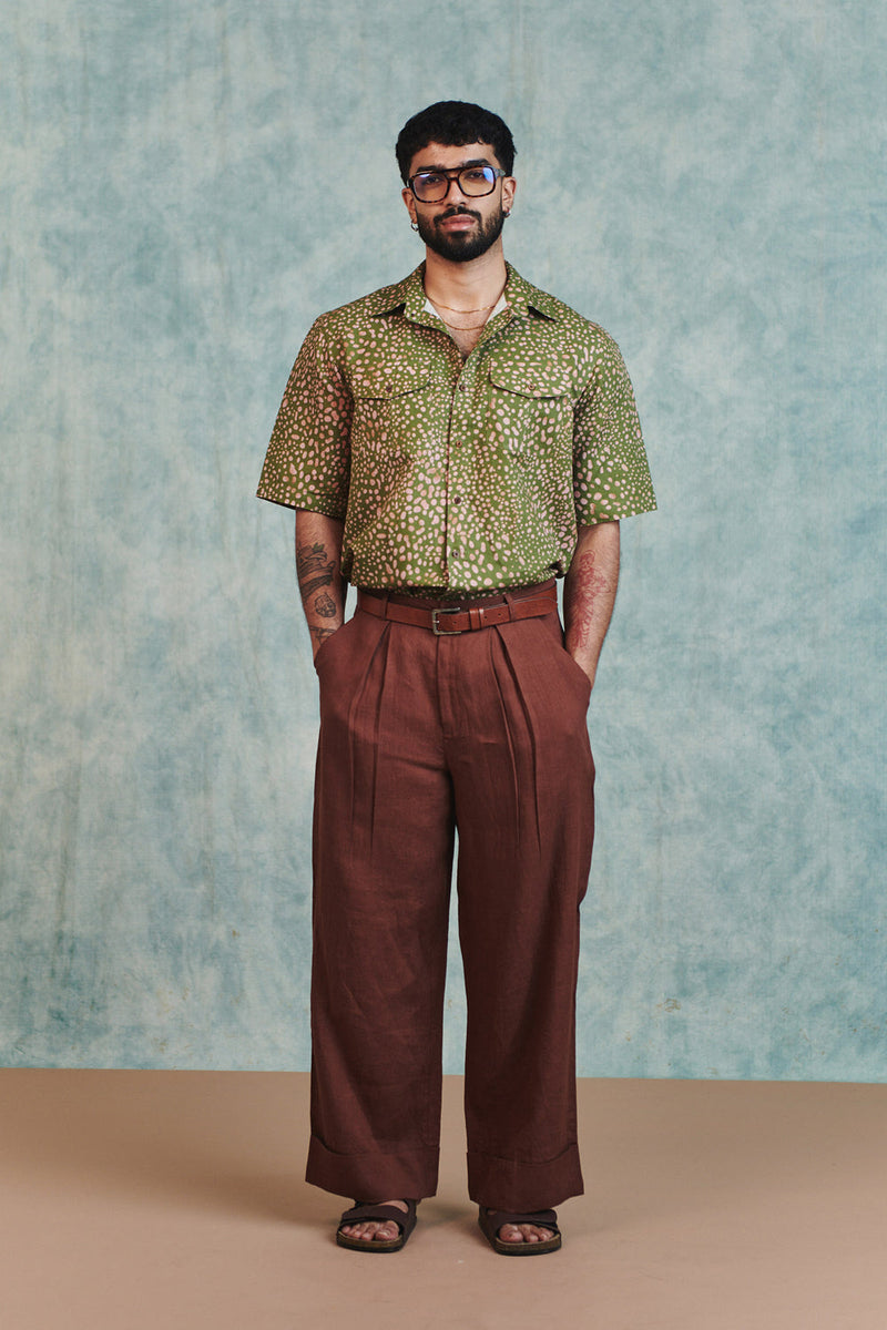 Chocolate Linen Men's Baggy Pants linen pant/trouser by Saphed Men in brown for men in Singapore
