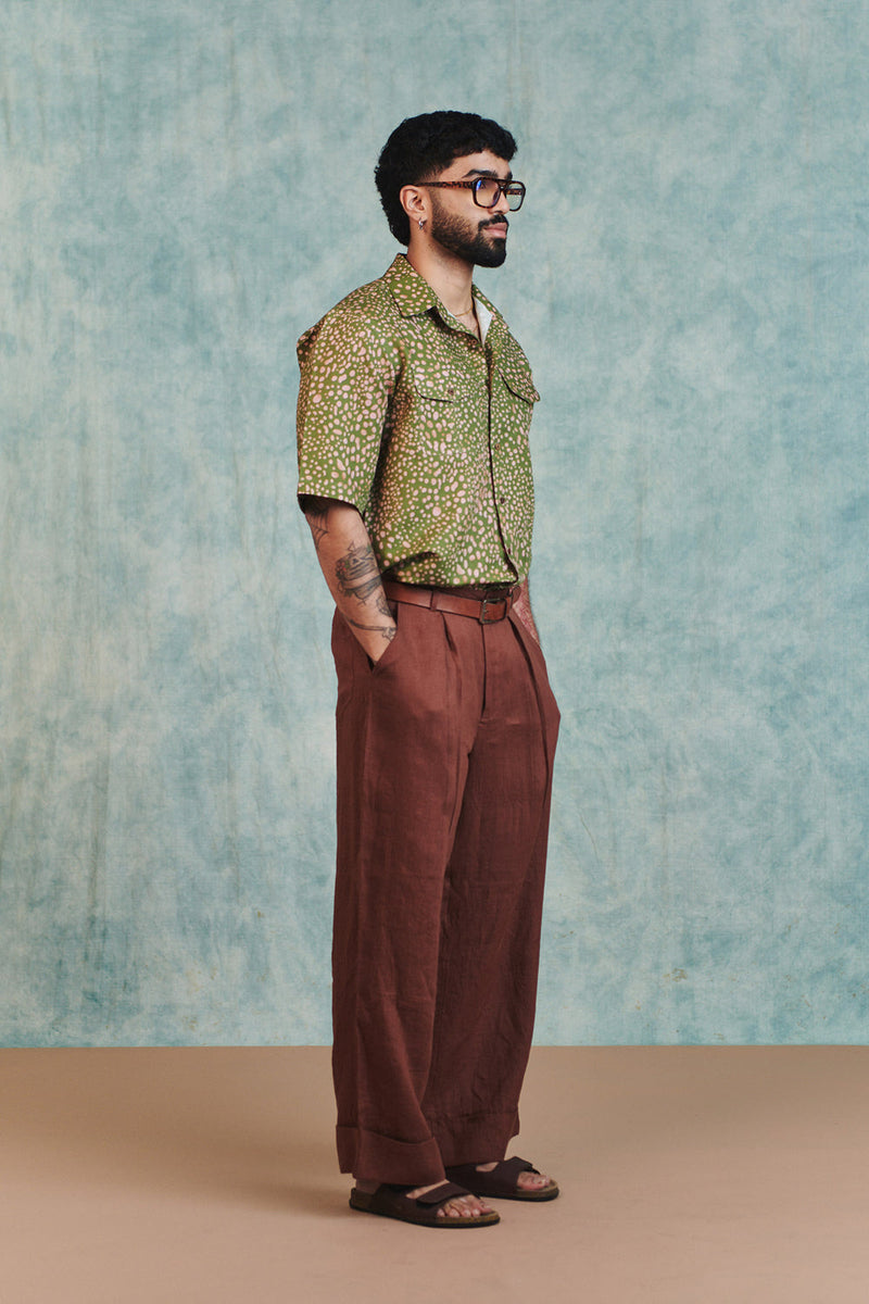Chocolate Linen Men's Baggy Pants linen pant/trouser by Saphed Men in brown for men in Singapore