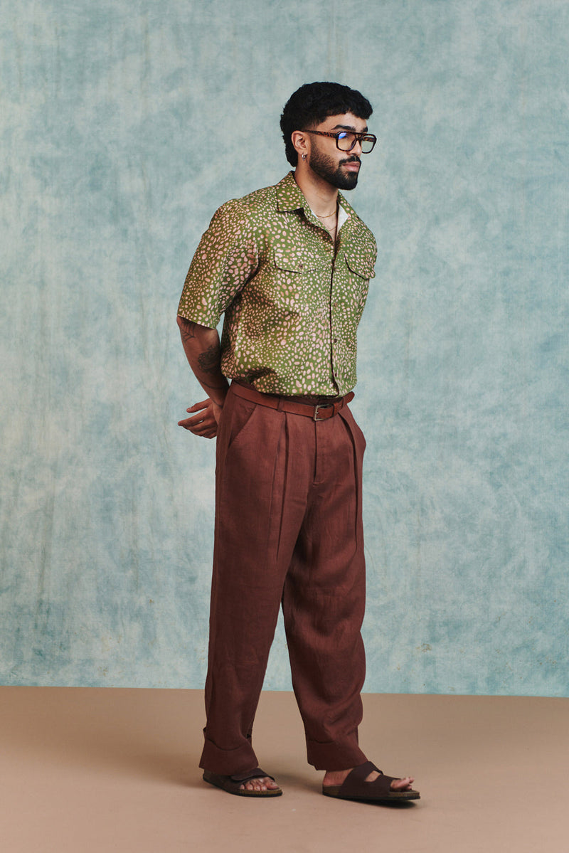 Blot Co-Linen Men's Flap Pocket Shirt cotton linen shirt by Saphed Men in green for men in Singapore