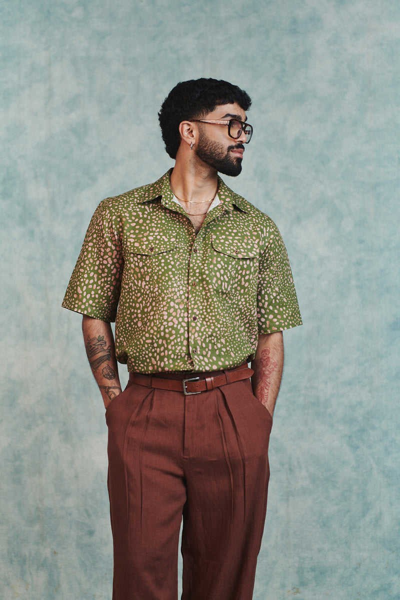 Blot Co-Linen Men's Flap Pocket Shirt cotton linen shirt by Saphed Men in green for men in Singapore