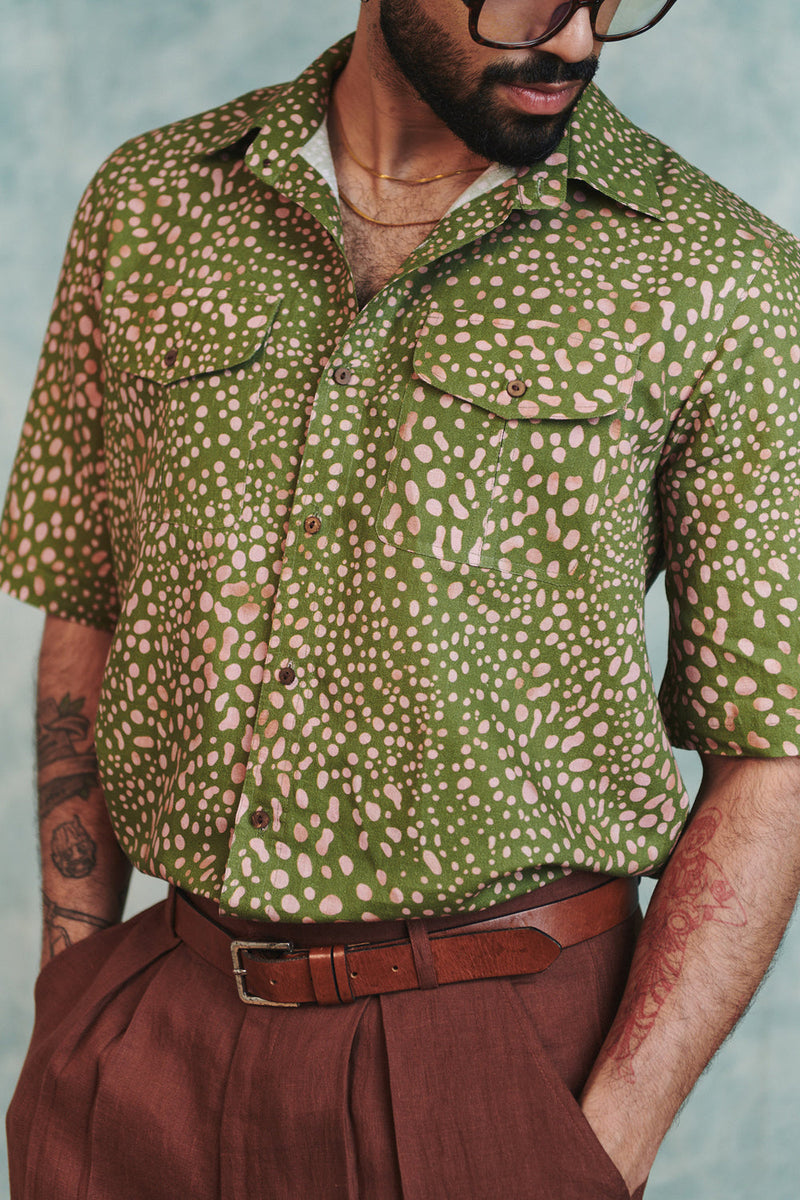 Blot Co-Linen Men's Flap Pocket Shirt cotton linen shirt by Saphed Men in green for men in Singapore