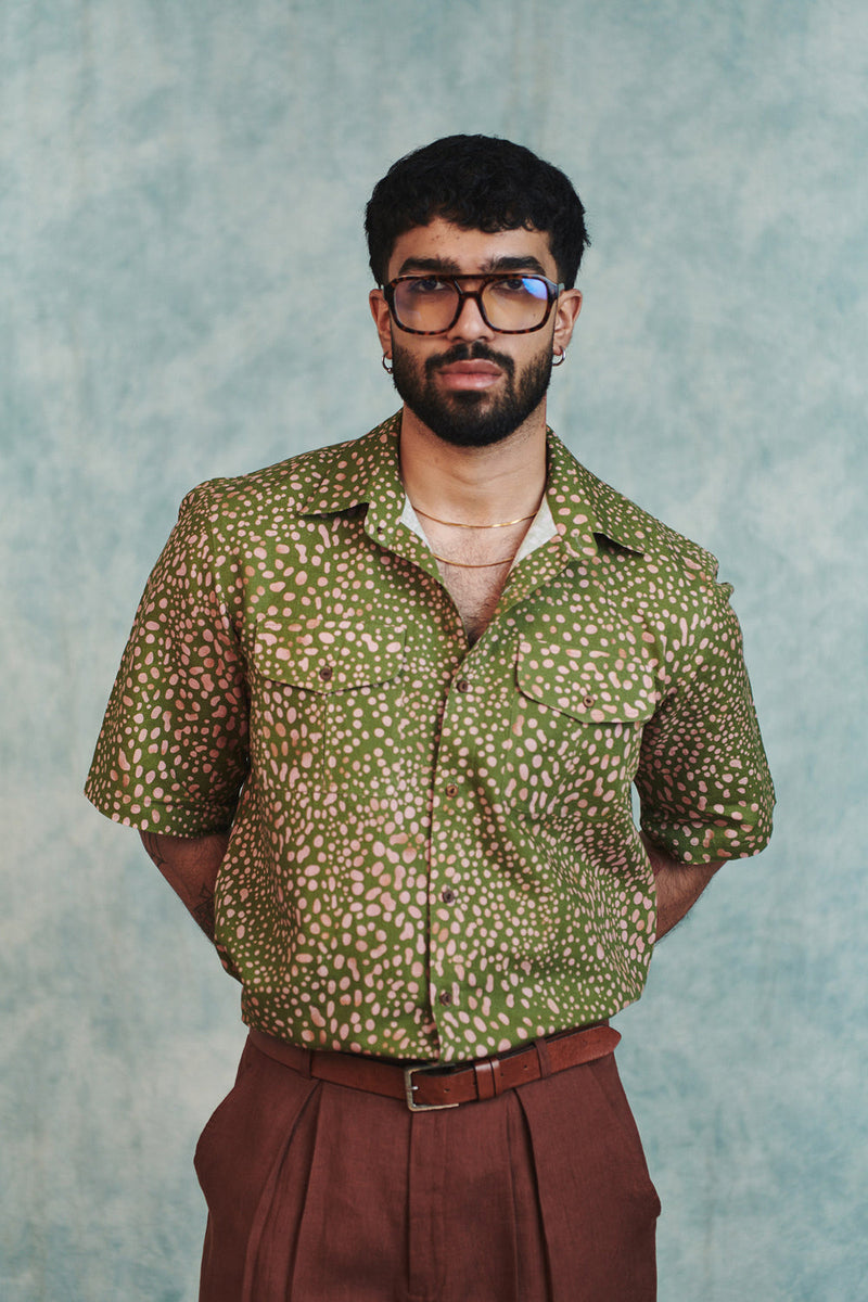 Blot Co-Linen Men's Flap Pocket Shirt cotton linen shirt by Saphed Men in green for men in Singapore