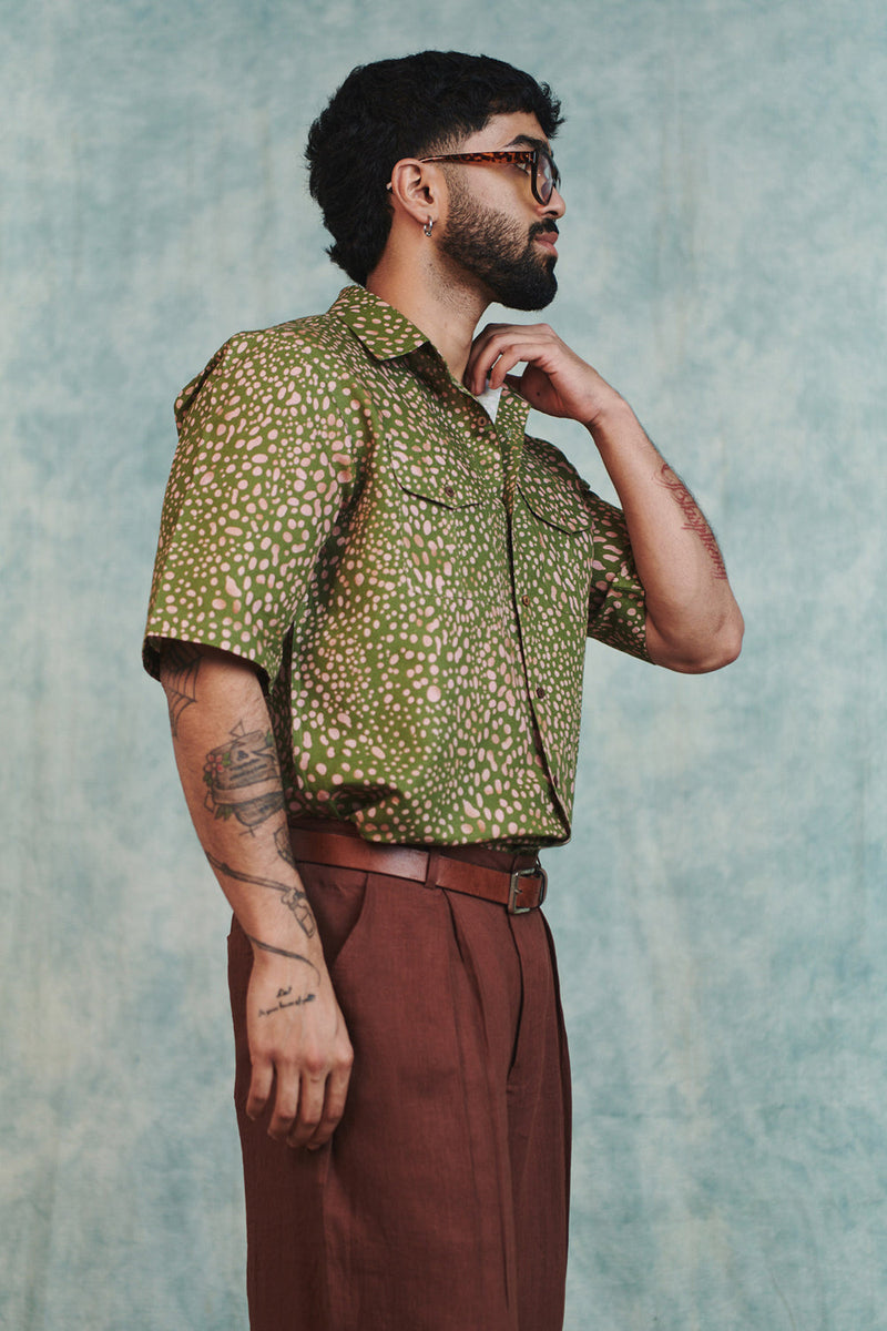 Blot Co-Linen Men's Flap Pocket Shirt cotton linen shirt by Saphed Men in green for men in Singapore