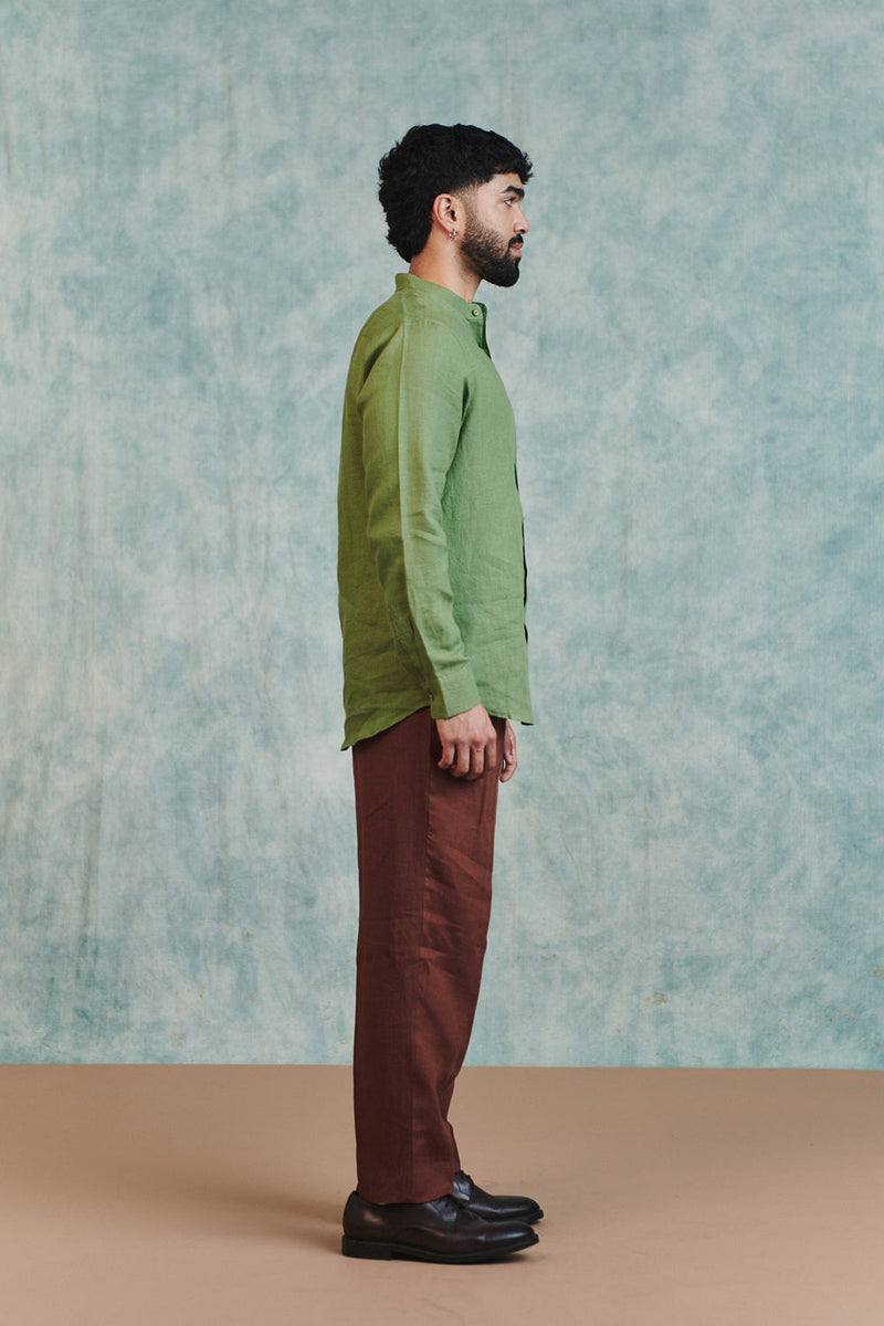 Chocolate Linen Men's Pleated Tapered Pants linen pant/trouser by Saphed Men in brown for men in Singapore