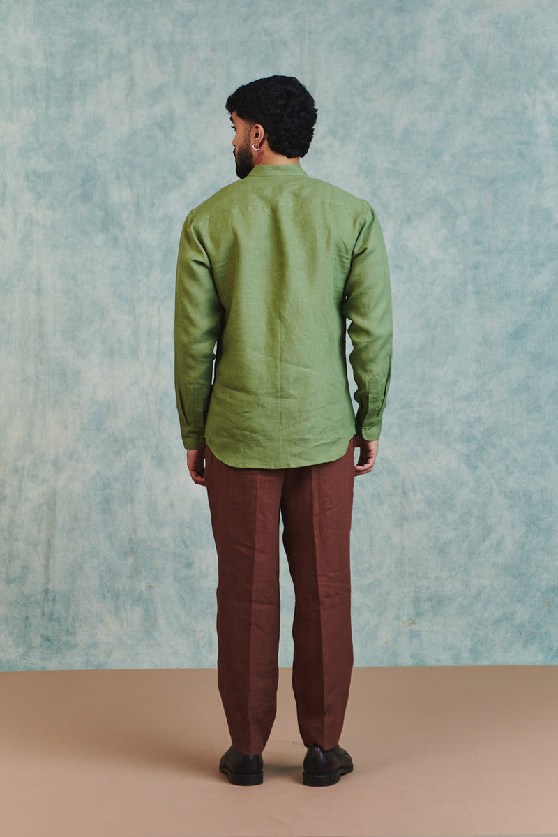 Chocolate Linen Men's Pleated Tapered Pants linen pant/trouser by Saphed Men in brown for men in Singapore