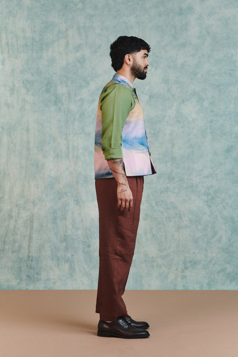 Prism Co-Linen Men's Nehru Jacket cotton linen jacket by Saphed Men in ombre for men in Singapore