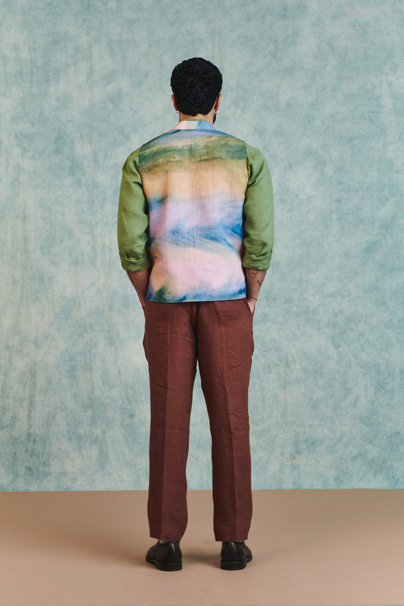 Prism Co-Linen Men's Nehru Jacket cotton linen jacket by Saphed Men in ombre for men in Singapore