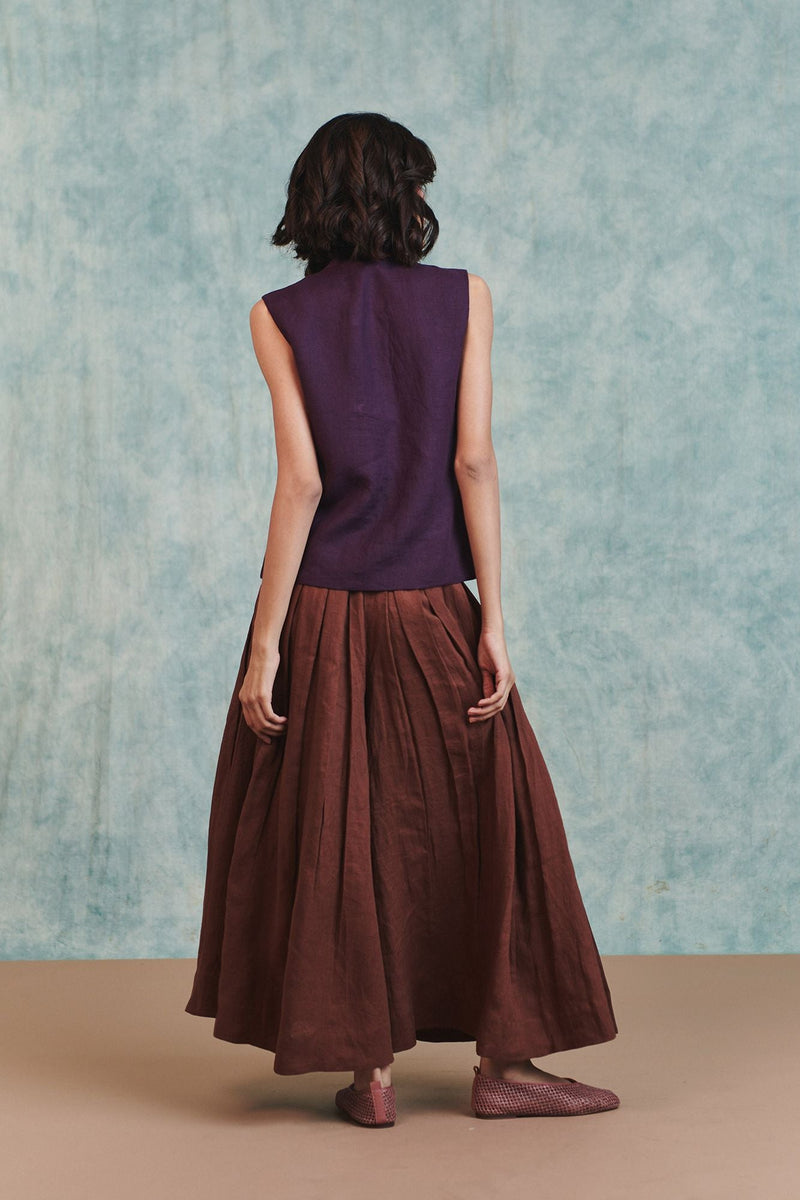 Chocolate Linen Multi-Pleated Pants 100% pure linen pant/trouser by Saphed in brown for women in Singapore