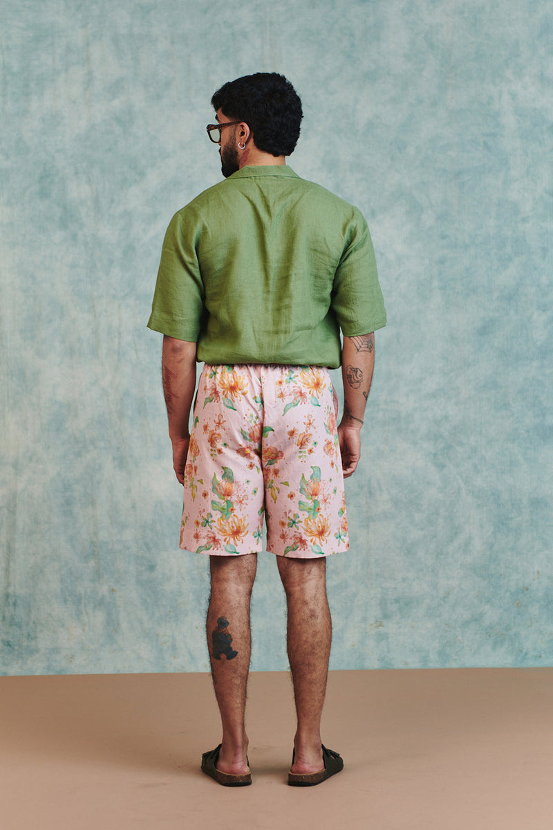 Moss Linen Men's Popover Shirt linen shirt by Saphed Men in moss green for men in Singapore