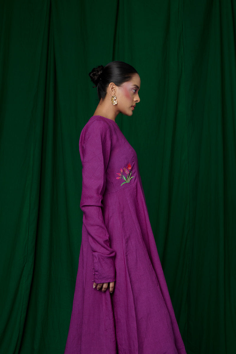 Violet Linen Anarkali Kurta Set