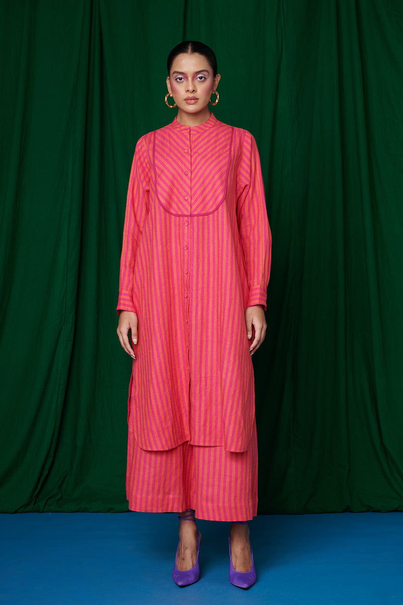 Coral Linen Shirt Dress & Culotte Pants