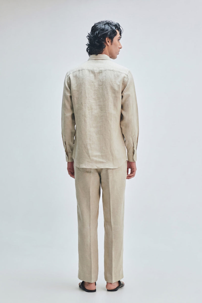 Undyed Linen Men’s Straight Pleated Pants linen pant/trouser by Saphed Men in off-white for men in Singapore