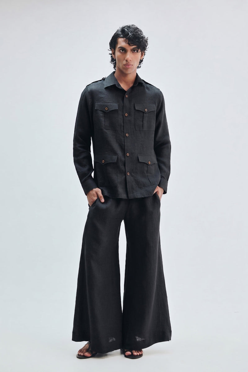 Kohl Co-Linen Men’s Safari Overshirt cotton linen overshirts by Saphed Men in black for men in Singapore