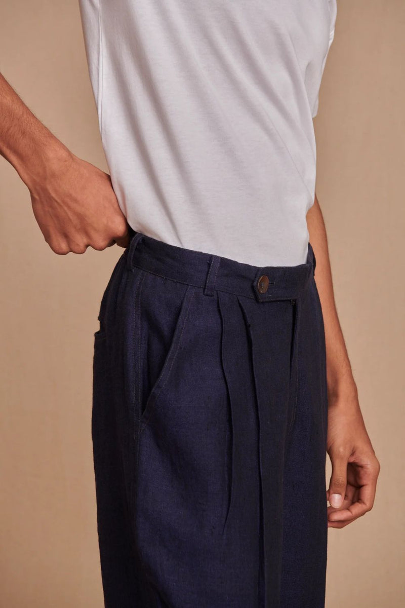 Neel Linen Denim Men's Pleated Tappered Pants