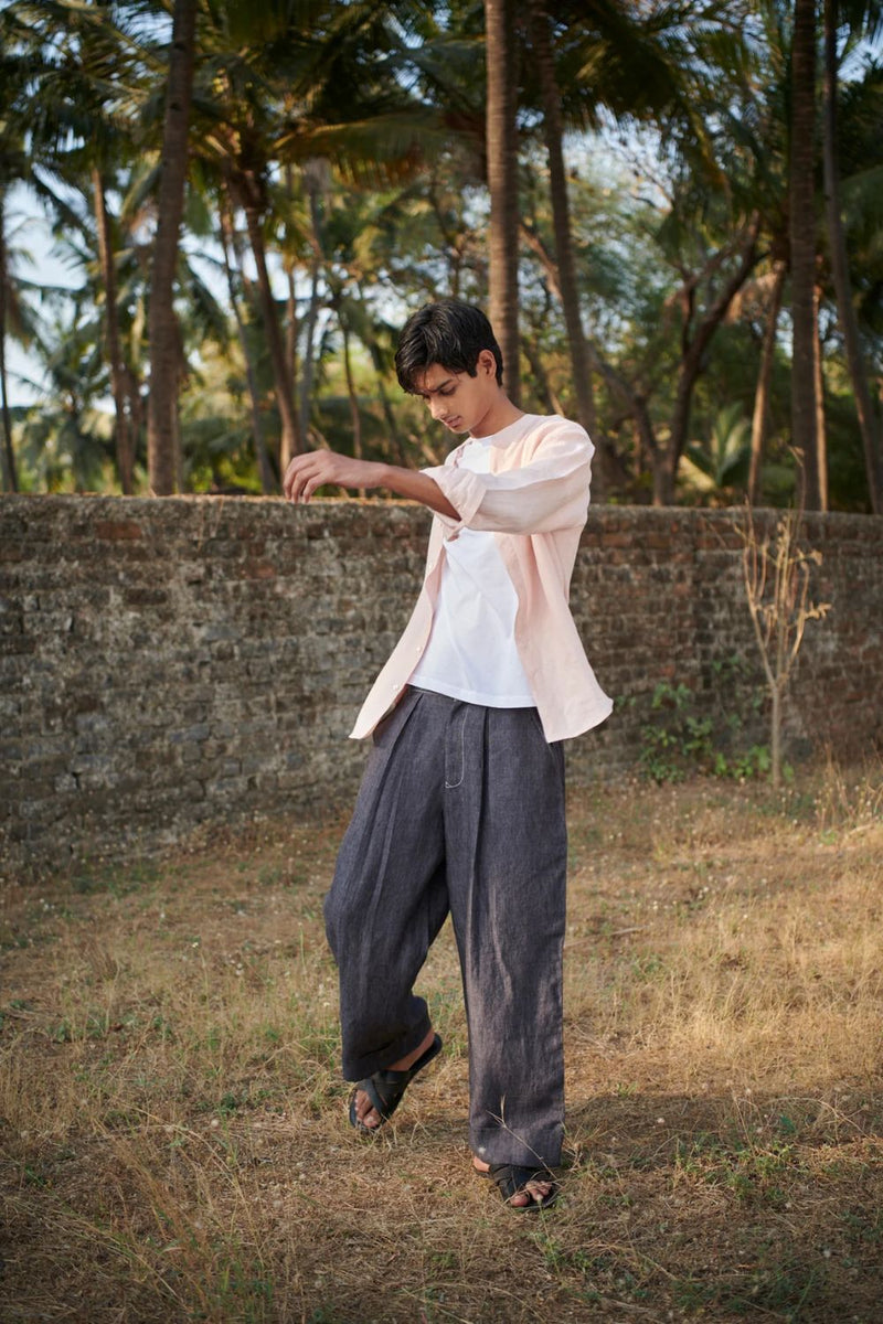 Graphite Linen Denim Men's Baggy Pants