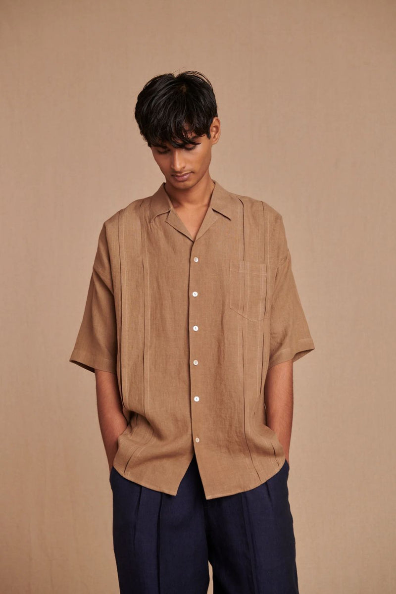 Mousse Linen Men's Pleated Camp Collar Shirt