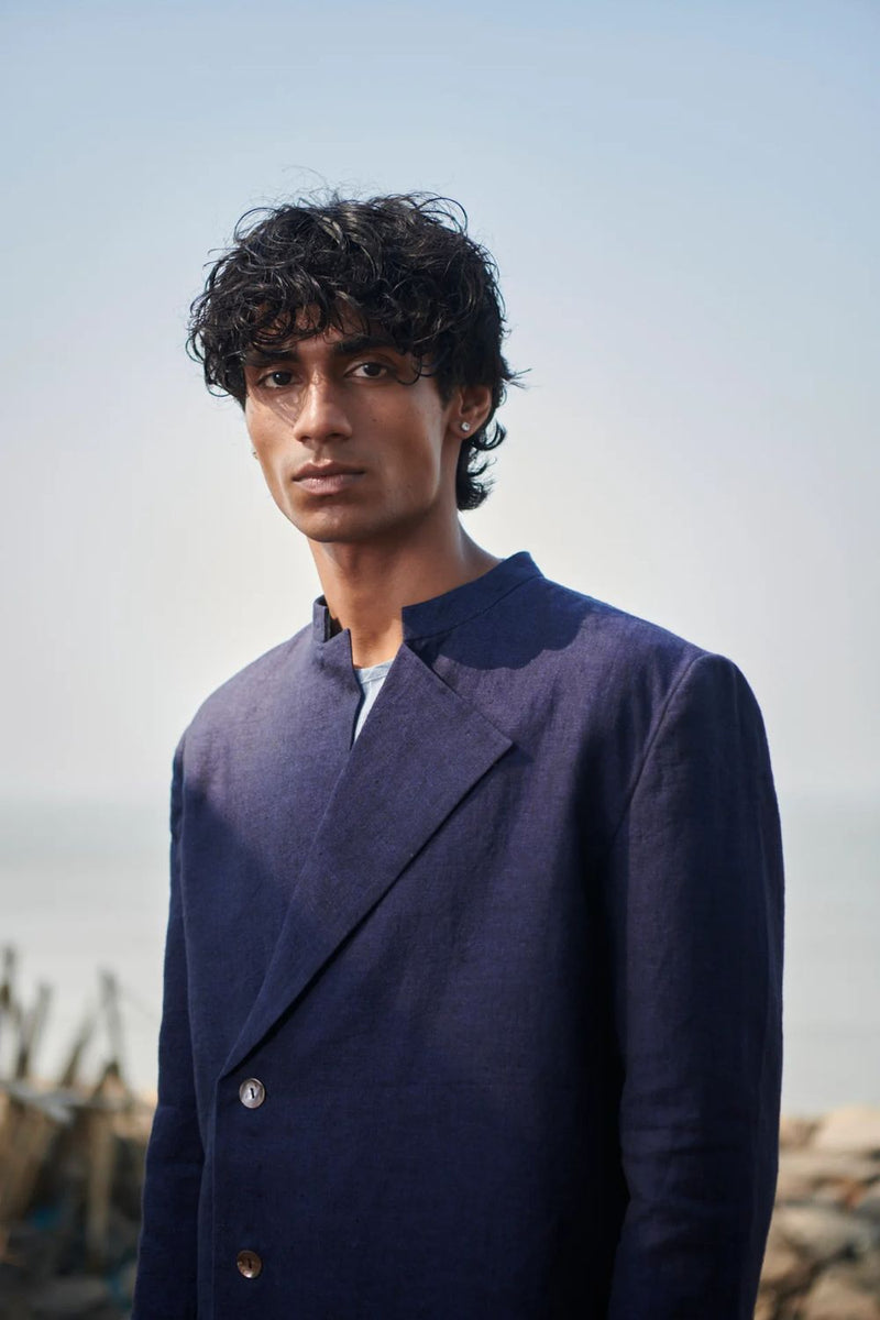 Neel Linen Denim Men's Bandhgala Jacket