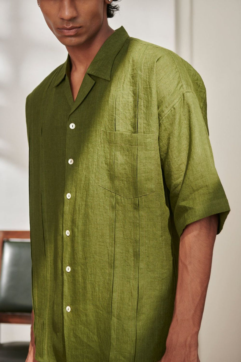 Safari Linen Men's Pleated Camp Collar Shirt