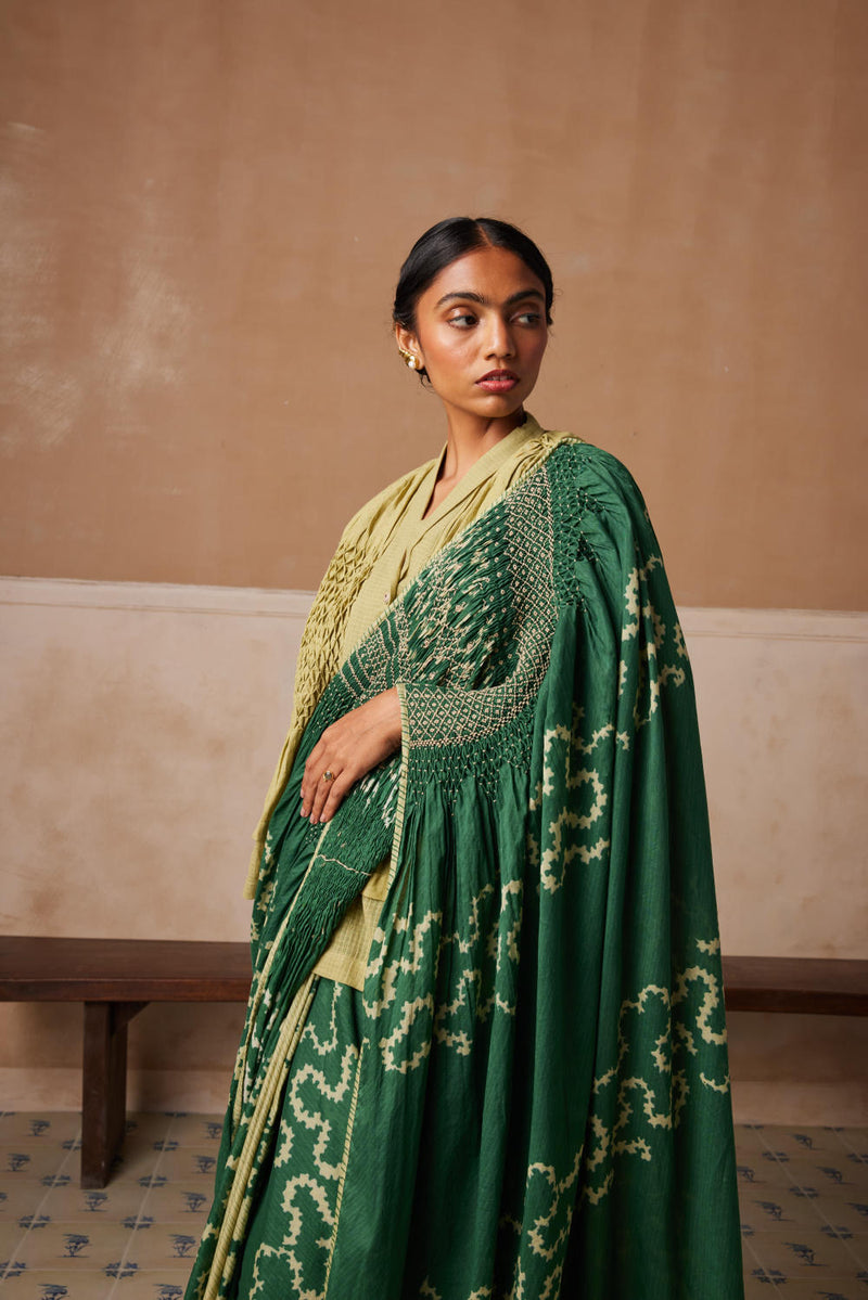 Smocked saree+top-Emerald Spiral cotton by CORD for women in Singapore