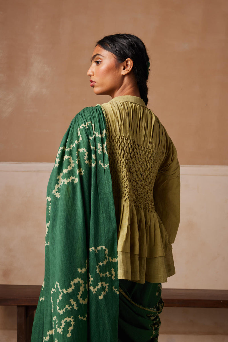 Smocked saree+top-Emerald Spiral cotton by CORD for women in Singapore