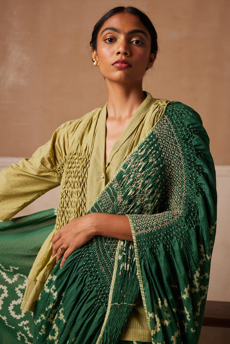 Smocked saree+top-Emerald Spiral cotton by CORD for women in Singapore