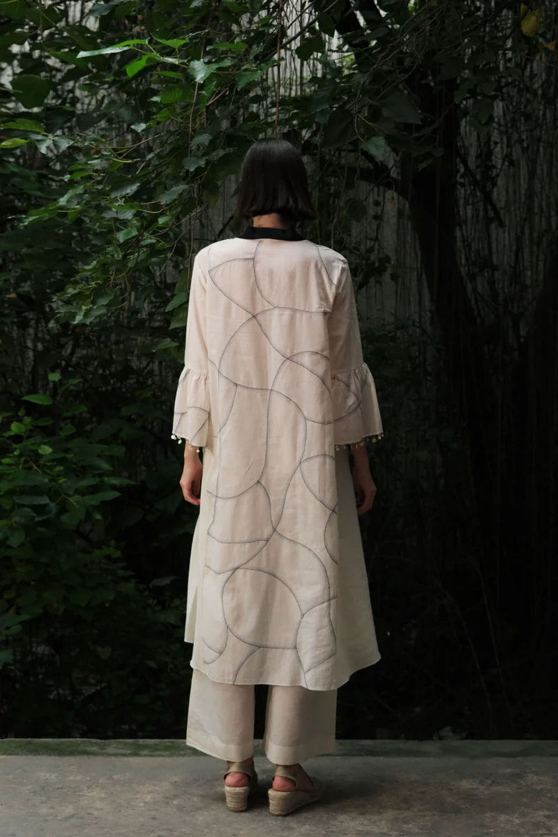 ‘Saryu’ Ivory cotton muslin tunic mualin kurta/kurta set by Malika Mathur in ivory for women in Singapore