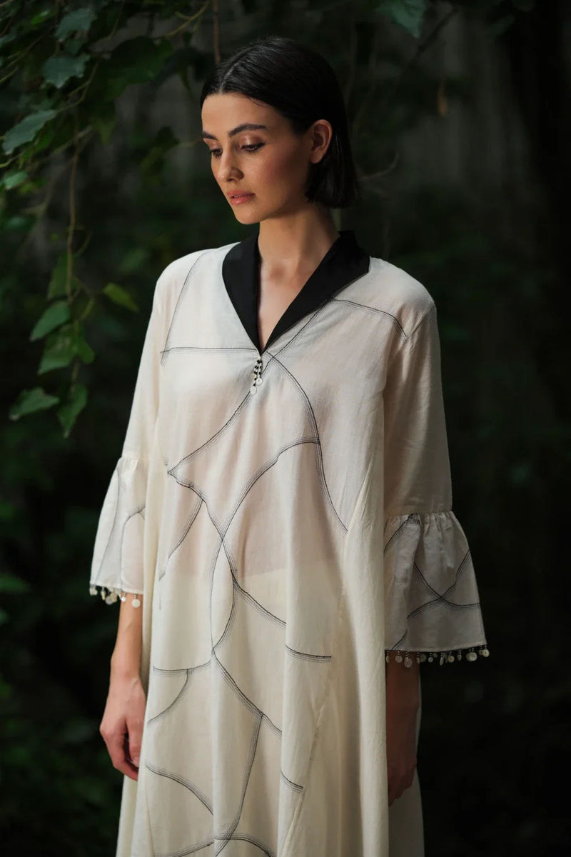 ‘Saryu’ Ivory cotton muslin tunic mualin kurta/kurta set by Malika Mathur in ivory for women in Singapore