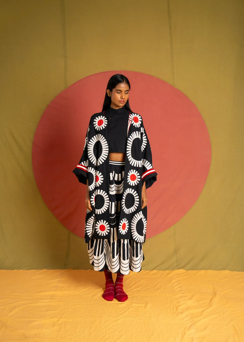 Scala Skirt-Black and White cotton skirt by Ka-Sha in black for women in Singapore