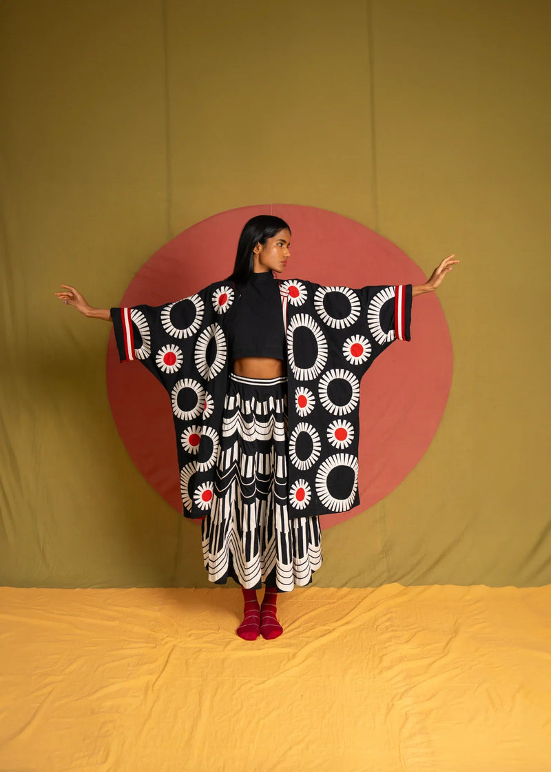 Scala Skirt-Black and White cotton skirt by Ka-Sha in black for women in Singapore