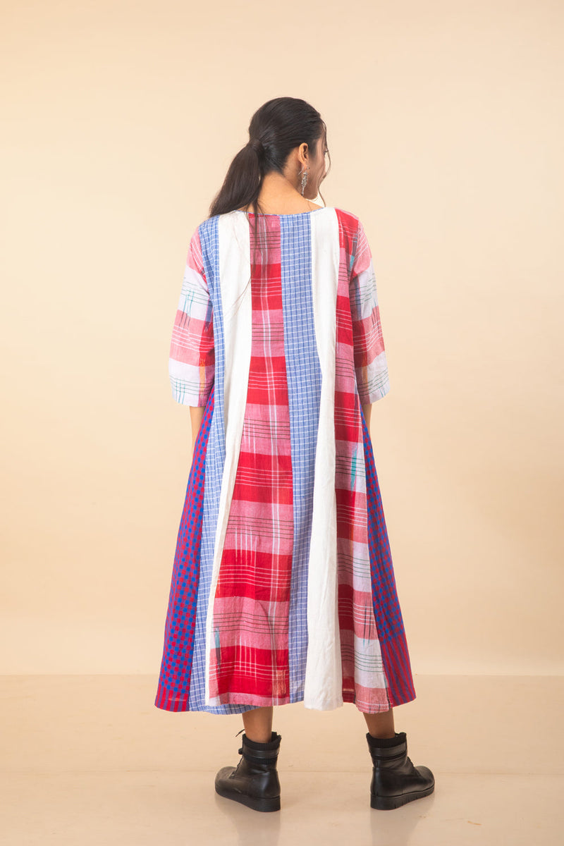 Miss Marvel 16 Panelled Set cotton,gamcha co-ord set by 145 East in red, blue, white for women in Singapore