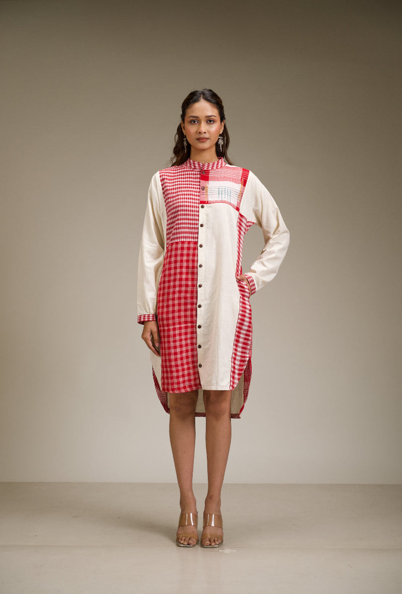 Kiran Dress cotton,gamcha dress by 145 East in red, white for women in Singapore