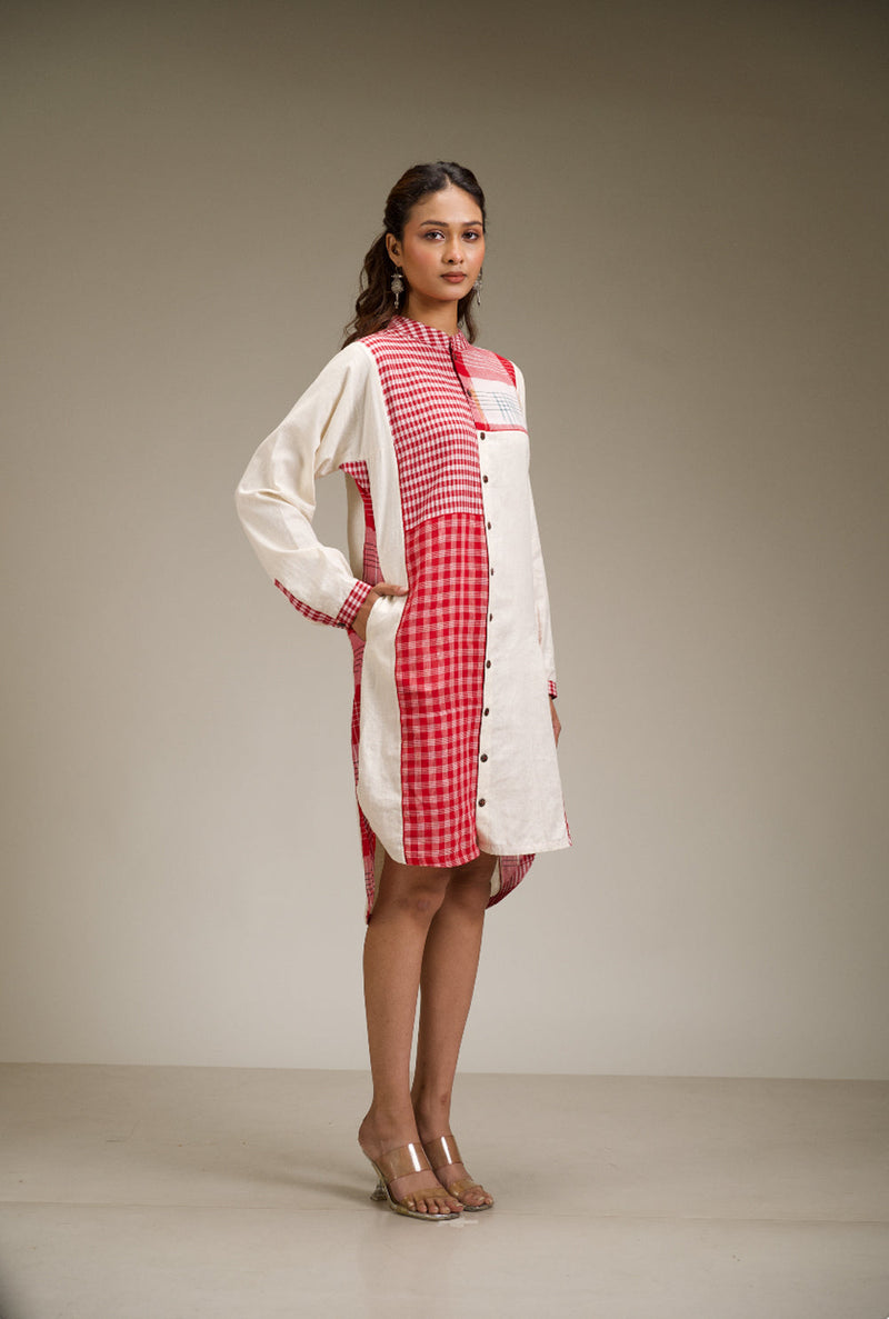 Kiran Dress cotton,gamcha dress by 145 East in red, white for women in Singapore
