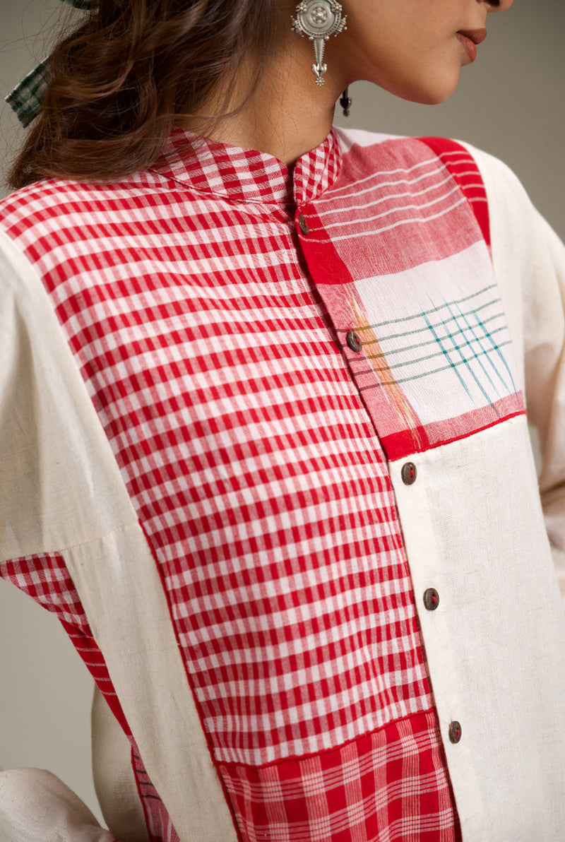 Kiran Dress cotton,gamcha dress by 145 East in red, white for women in Singapore