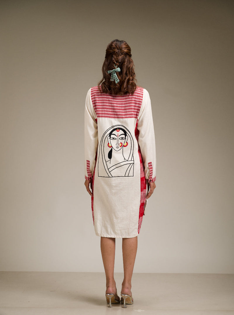 Kiran Dress cotton,gamcha dress by 145 East in red, white for women in Singapore