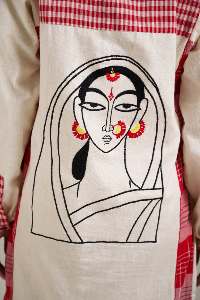 Kiran Dress cotton,gamcha dress by 145 East in red, white for women in Singapore