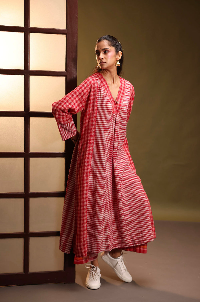 Reverie Kurta + Palazzo (Set) gamcha co-ord set by 145 East in red for women in Singapore