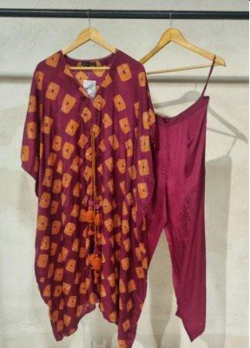 CPFP26-15 CUL-25 B Shibori Coco Set Kaftan Fuchsia/Rust-Size TOP: FS; BOTTOM: L