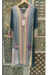 RRFP26-14 RR128619 FISH PRINT CREPE JACKET KURTA SET (TEAL)-Size S