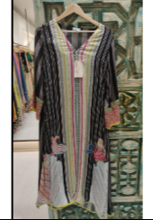 RRFP26-15 RR128630 FISH PRINT CREPE JACKET KURTA SET (BLACK)-Size L