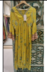 RRFP26-17 RR126142 PRINTED FRONT PUCKERING KURTA SET (YELLOW)-Size L