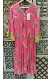 RRFP26-18 RR126143 PRINTED FRONT PUCKERING KURTA SET (HOT PINK)-Size M