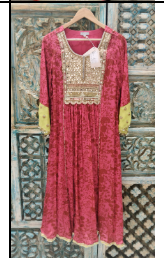 RRFP26-20 RR108874 MIRROR YOKE PRINTED KURTA SET (RED/ MAGENTA)-Size M