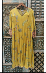 RRFP26-24 RR127079 PRINTED SIDE KALI KURTA SET (YELLOW/ MAGENTA)-Size M