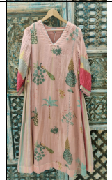 RRFP26-25 RR128547 NAD PRINT CHANDERI KURTA SET (PASTEL PINK)-Size L