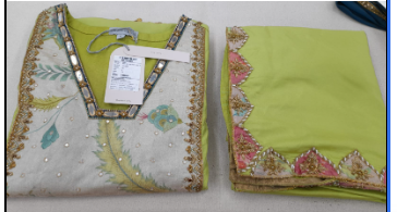 RRFP26-28 RR129383 LONG TISSUE YOKE KURTA SET (SAP GREEN)-Size S