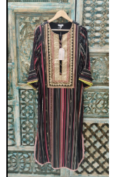 RRFP26-32 RR129371 LAP YOKE KAFTAN DRESS (BLACK STRIPES)-Size M