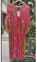 RRFP26-33 RR119200 PRINTED FRONT PUCKERING KURTA SET (HOT PINK)-Size L